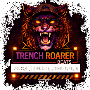 Trench Roarer Beats tiger wearing a cap and sunglasses, glowing in orange and magenta.